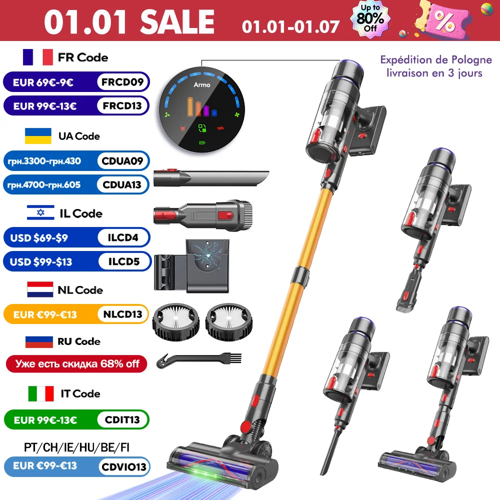 Armo V22 55kPa 600W puissance aspirateur portatif 6 en 1 aspirateur sans fil Smart Home Dust Cup batterie amovible