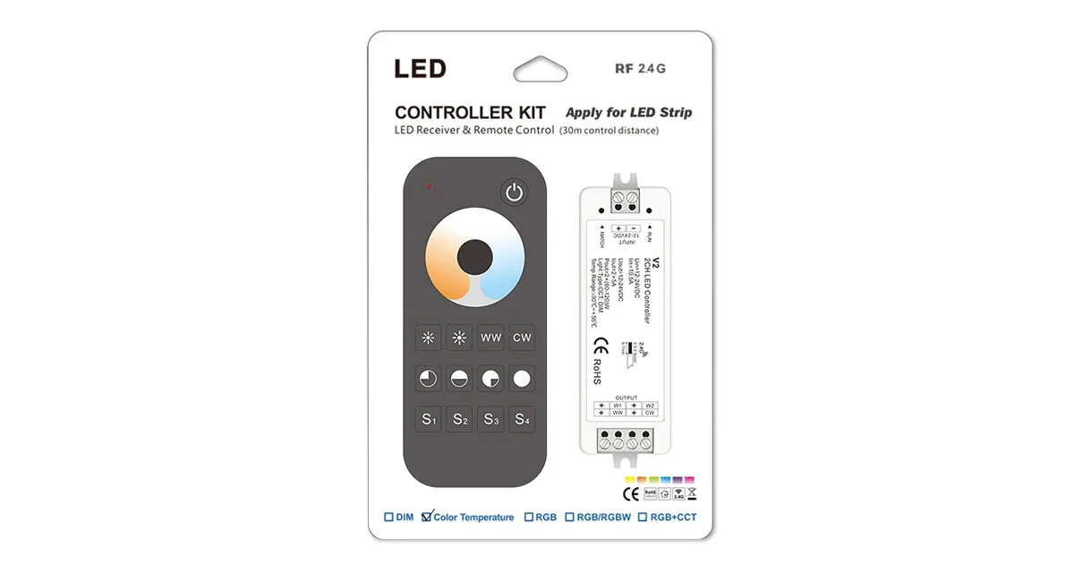 DC12-24V RF CCT LED Controller with Remote Kit V2 + RT2/V2 + R7-1/V2 + R12 2CH*5A or Only V2 Controller for Dual Color LED Strip