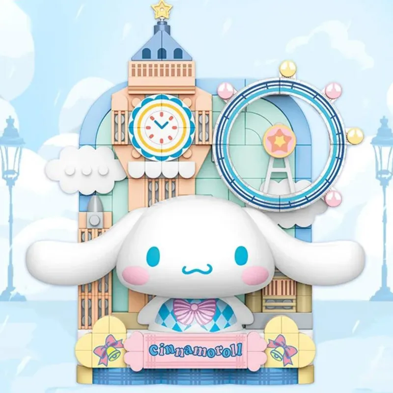 Sanrio Family Global Travel Print Toy Cinnamoroll Melody Building Blocks Kuromi Assembled Building Blocks Educational Toy Gift