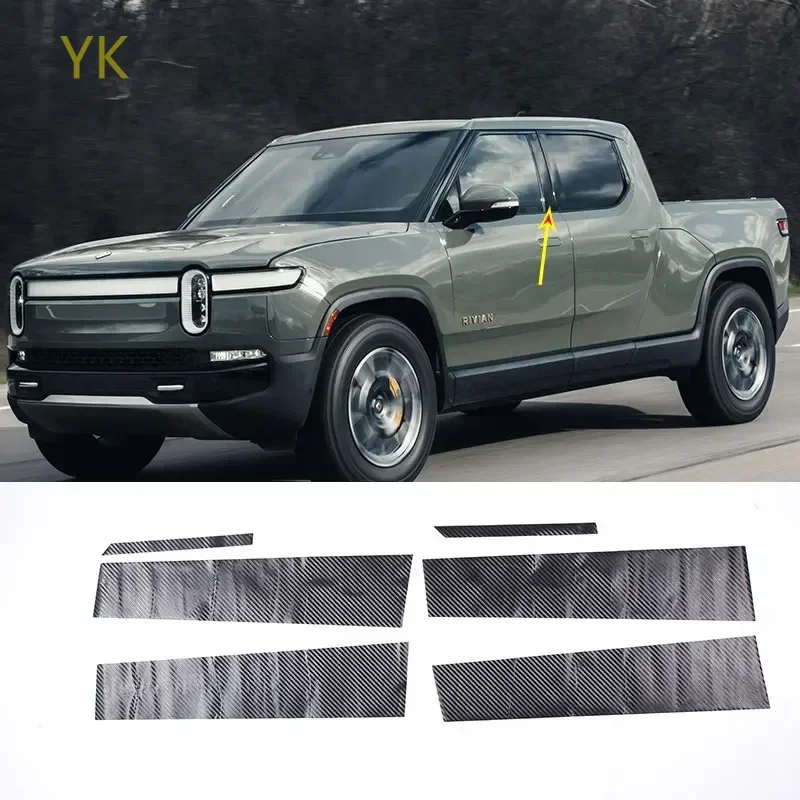 

For RIVIAN R1T(pickup)2022-2025 PVC Carbon Fiber Car Door Window Center B Pillar Post Trim Cover Sticker Car Accessories
