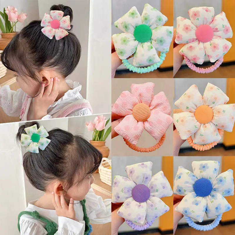 Élastiques à cheveux de style coréen pour filles, bébés, avec motif floral, accessoires pour cheveux, anneaux à cheveux pour enfants, cordes à cheveux, coiffes