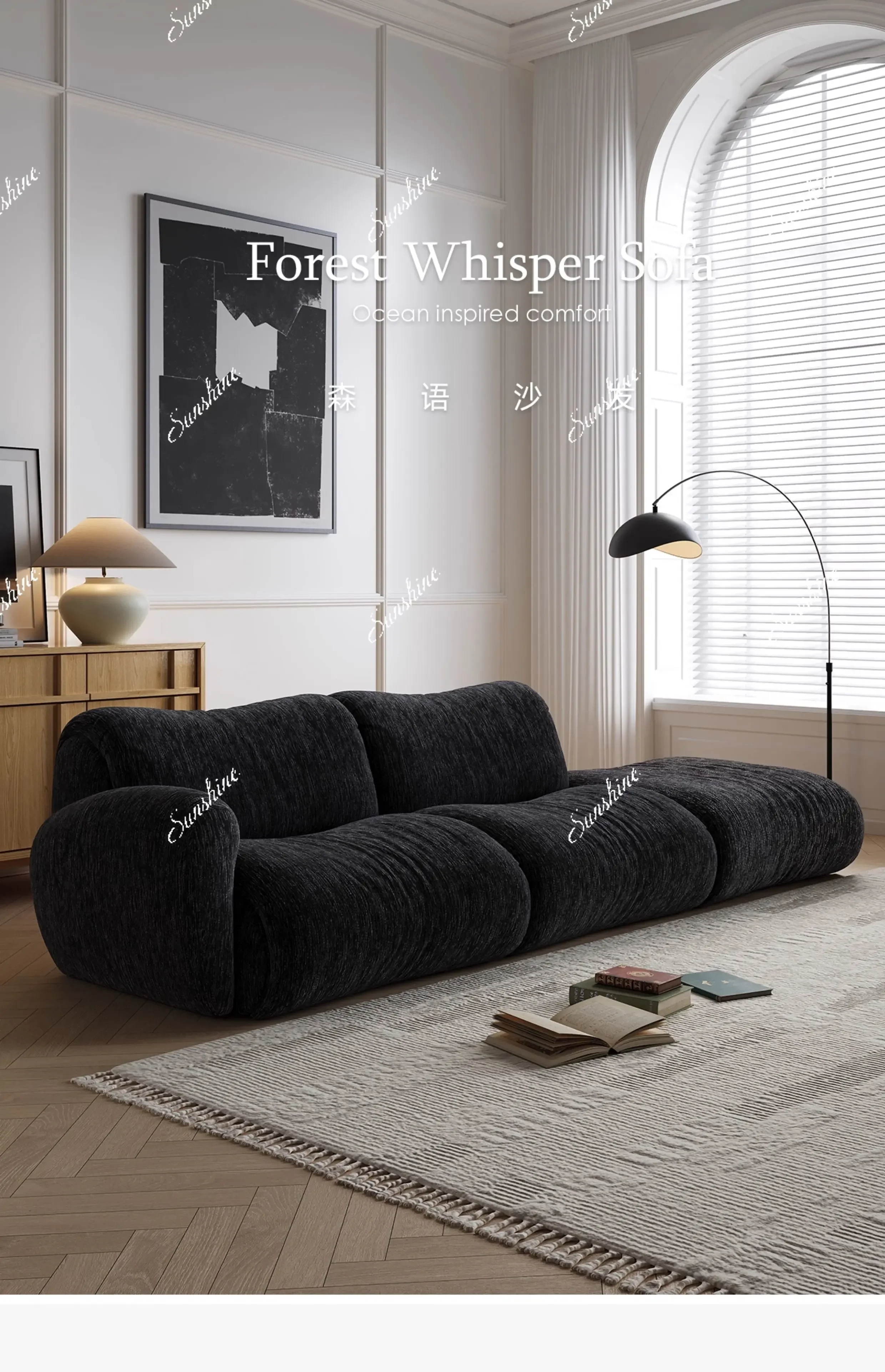 Italian minimalist living room fabric movable and washable retro black sofa