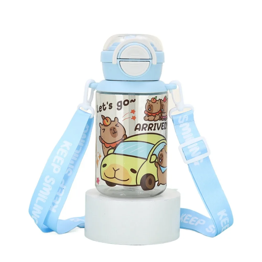 

500ml Capybara Water Bottles Cartoon Cute Transparent Plastic Cup Milk Cup with Lid Straw Capybara Drinking Bottle Juice