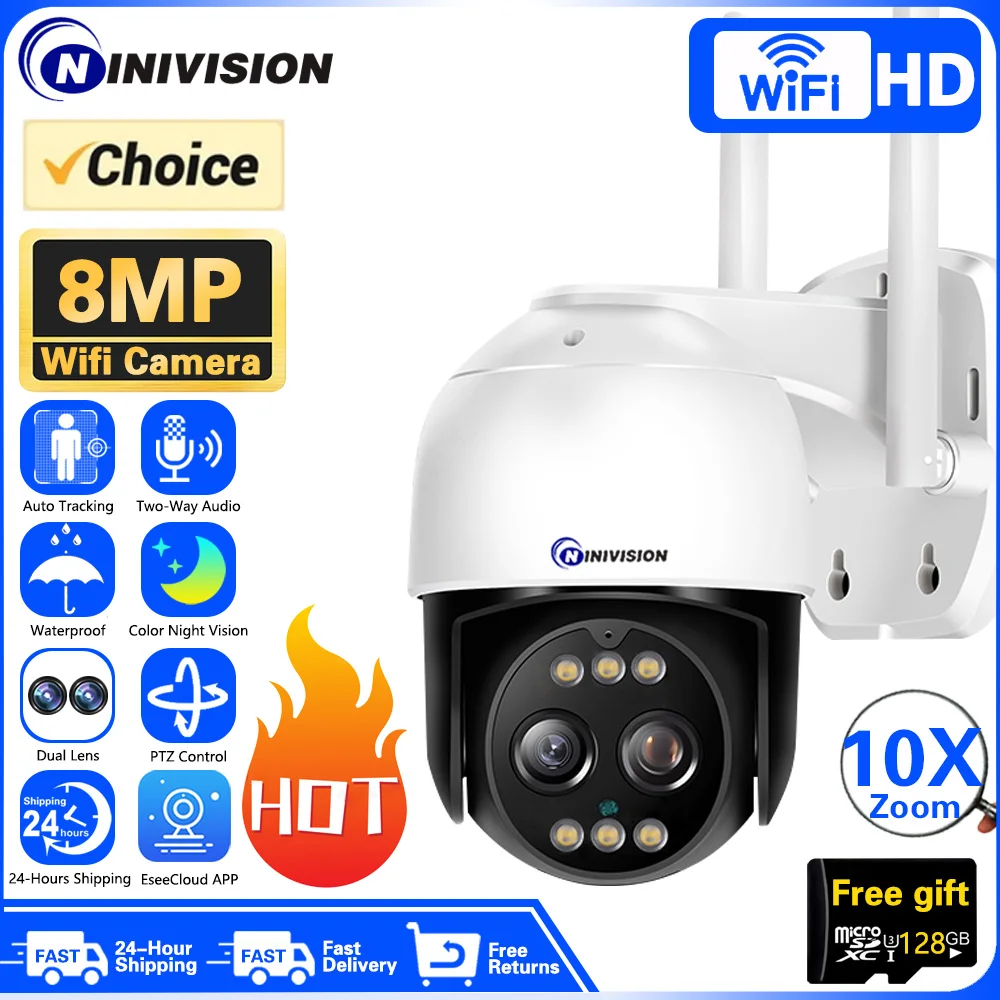 8MP Dual Lens 2.8mm -12mm 10X Zoom 4K PTZ IP Wifi Camera Outdoor AI Human Tracking CCTV Audio Security Video Surveillance