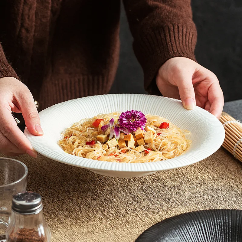 Ceramic Matte Deep Plate High Temperature Fired Dishware Western Restaurant Dinnerware New Home Serving Plates