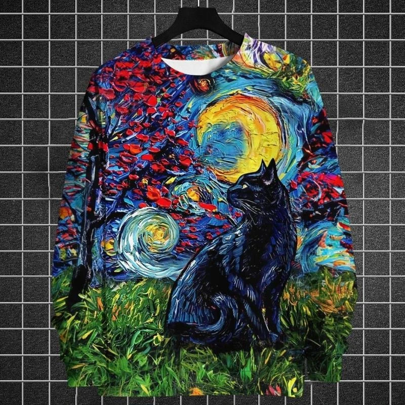 Animal Oil Painting Art Abstract Sweatshirt Men's Clothing Round Neck Pullover Top Streetwear Harajuku Trend Spring Sweatshirts