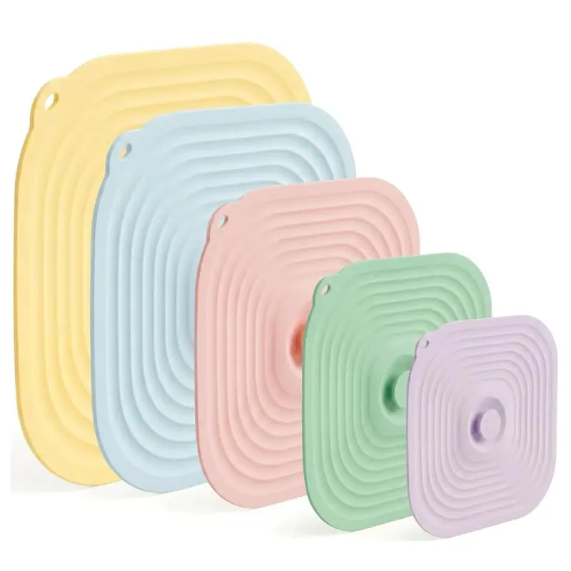 AT63-Reusable Food Storage Lids 4-12 Inch 5PCS Silicone Suction Lids Microwave Splatter Covers For Bowls Cups Pans Skillets