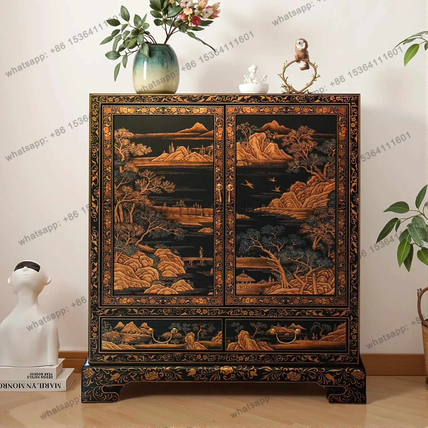 

AP566 New Chinese Style Painted Side Cabinet Storage Storage Entrance Cabinet 95 * 41 * 111cm