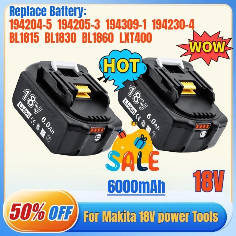 Battery for Makita 18V Power Tools Replacement Accessories BL1860B BL1860 BL1830 18 V Li-ion Rechargeable Batteries Pack