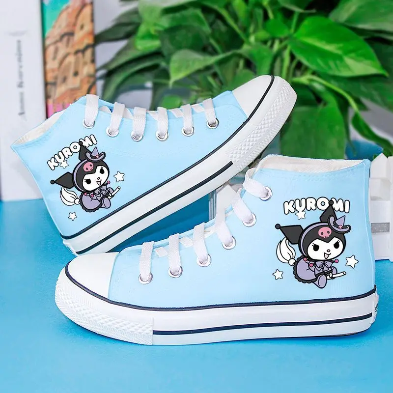 Kuromi buty sportowe dziewczęce wysokie płócienne buty dziecięce buty do tenisa Kawaii Mymelody trampki Cinnamorol obuwie rozmiar 27-40