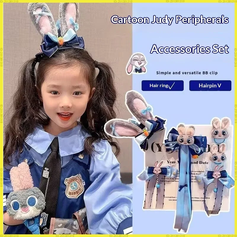

Cartoon Judy Peripherals Kids Hair Accessories Set Bow Ribbon Clips Rings Hairpin Cute No Damage For Girls Children