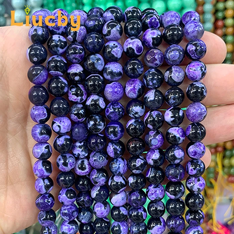 Natural Stone Cracked Dream Dragon Veins Agates Purple Round bead For Jewelry Making DIY exquisite Bracelet 15\
