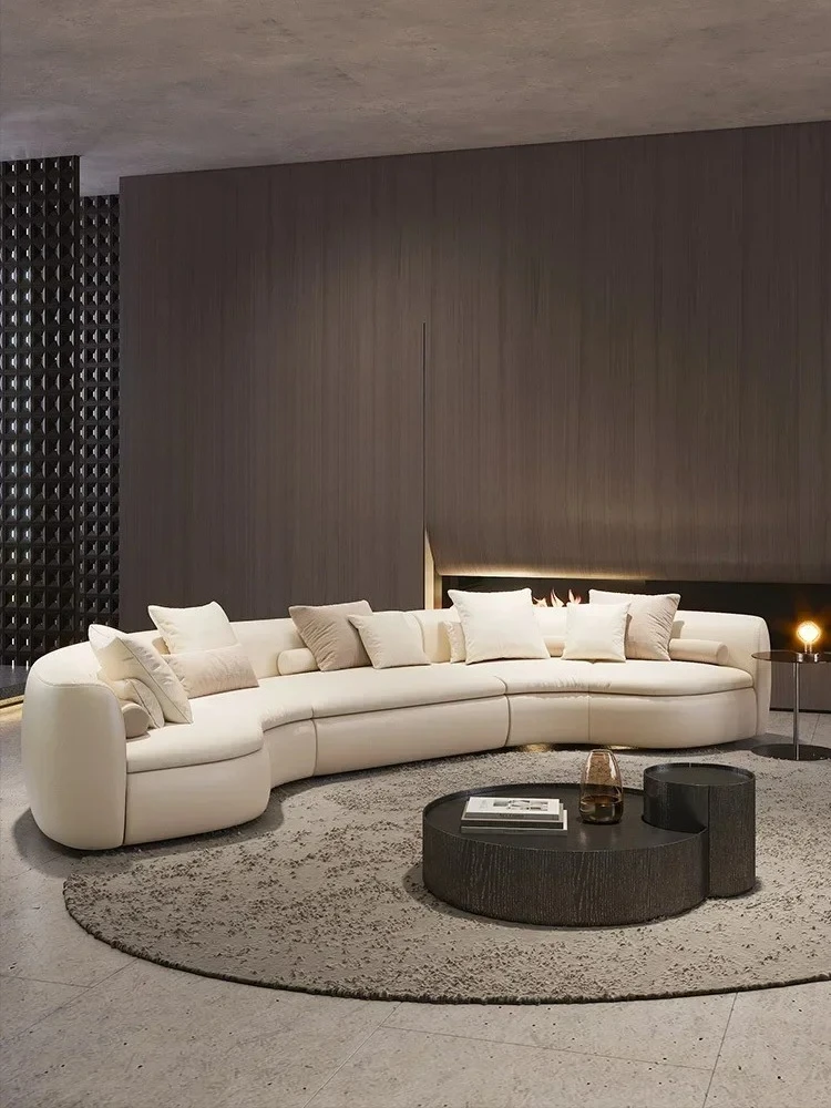 Y  Curved Leather Sofa First Layer Cowhide Semicircle Living Room Italian Modern Simple High-End Elegant