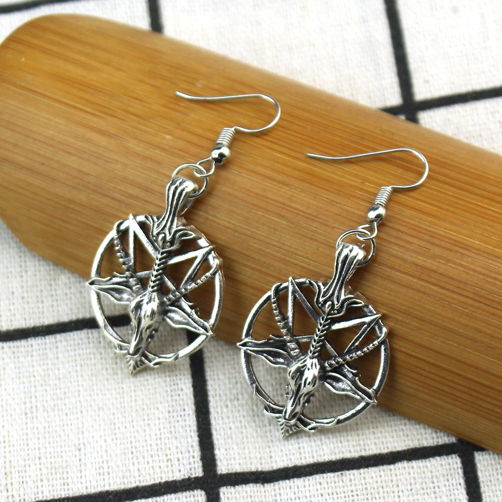 Fashion Jewelry Vintage Charm Women Men Pentagram Pan God Skull Goat Head Pendant Chain Earrings