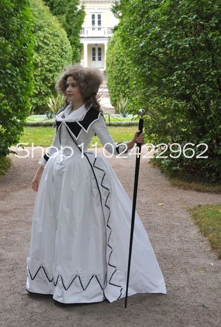 Black White French redingote Prom Formal Dresses Long Sleeve Ruffles Ruched Marie Antoinette Victorian Evening Outfit Gown