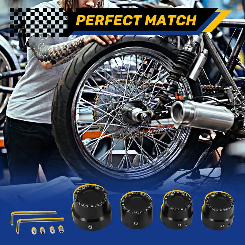 4 Pcs Black Aluminum Rough Craft Carving Front & Rear Axle Nut Covers Caps Fit For  Sportster XL883 XL1200 Dyna Touring V-