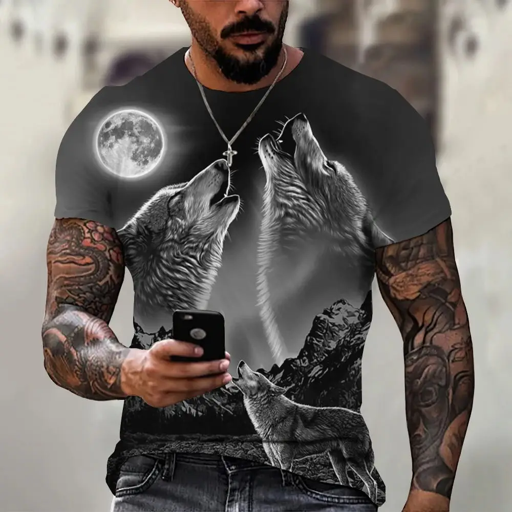 

Мужская футболка с коротким рукавом и принтом волка, Повседневная Уличная футболка с 3d-рисунком животных, футболка оверсайз, Мужская винтажная одежда, 2024