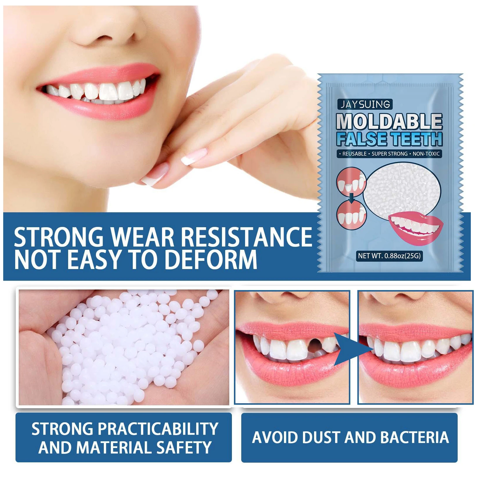 Top Quality Resin Denture Adhesive Tooth Gap Repair Falseteeth Temporary Solid Glue Granule Moldable Tooth Care Halloween Makeup