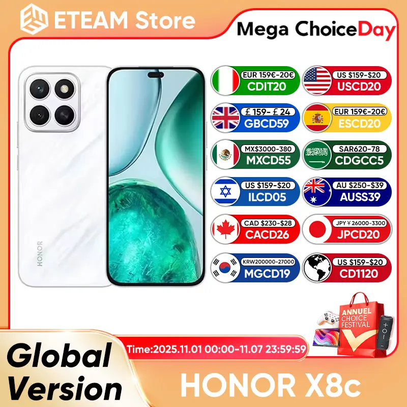 Versão global original honor x8c smartphone snapdragon 685 6.7 ''120hz display amoled 5000mah bateria 35w carga 108mp câmera