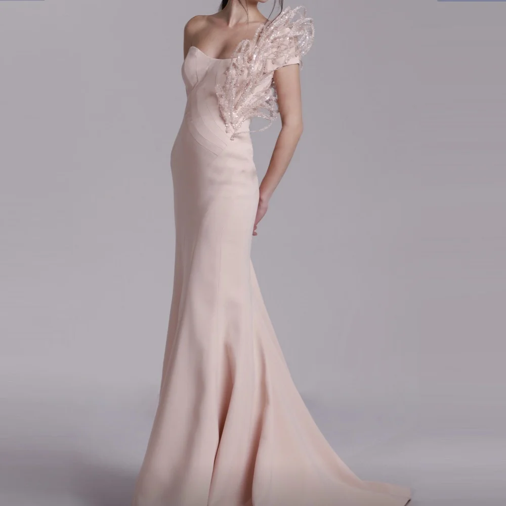 Saudi Arabia Evening Dress Prom One-shoulder A-line Floor Length Vertically Tulle Bespoke Occasion Dresses Formal Gown