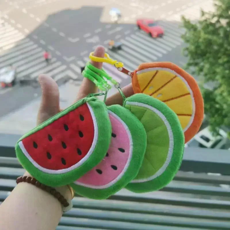 Cute Plush Fruit Slice Wallet Soft Coin Purse Zipper Earphone Storage Keychain Charm Cartoon Mini Card Bag Students view 4