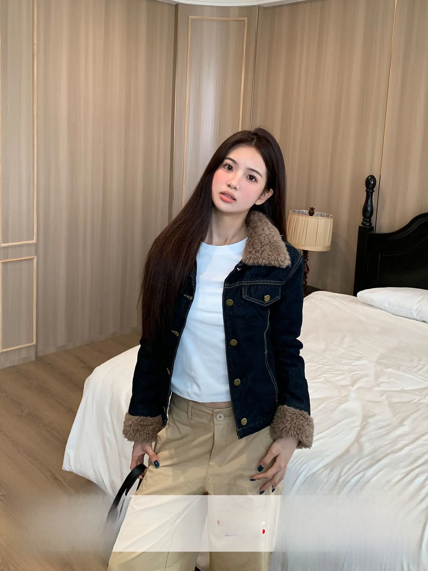 

American Retro Orange Tree Jaet Women's Autumn Winter Warm Slimming Motorcycle Jaet Top Vintage Sle Long Sve Coat