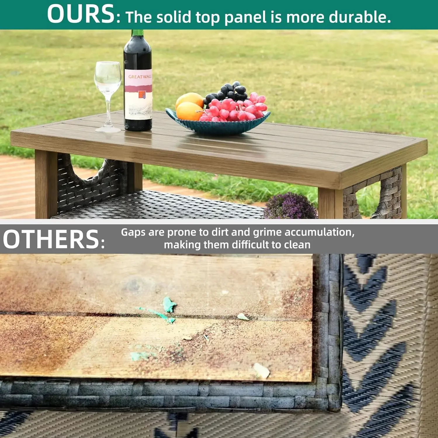 Outdoor Storage Cabinet, Patio Bar Table with Two Doors and Shelves, Weatherproof Wicker Storage Console Table