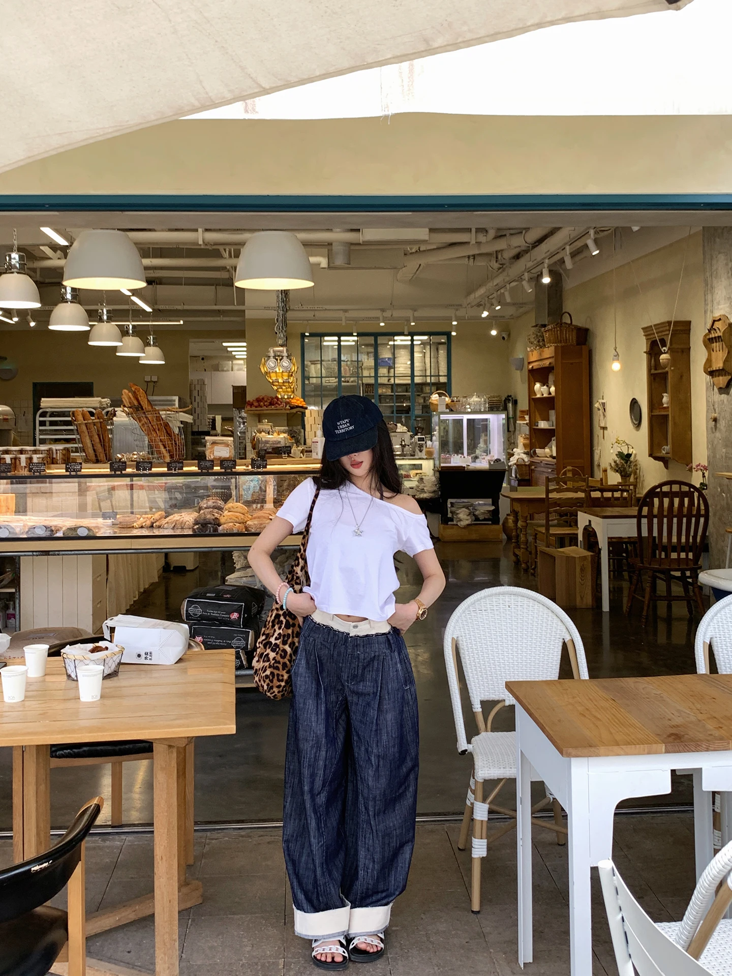 

Летние повседневные джинсы JUC с широкими штанинами, пэчворк, с отворотами на талии, свободный крой, на молнии, женские брюки из хлопка