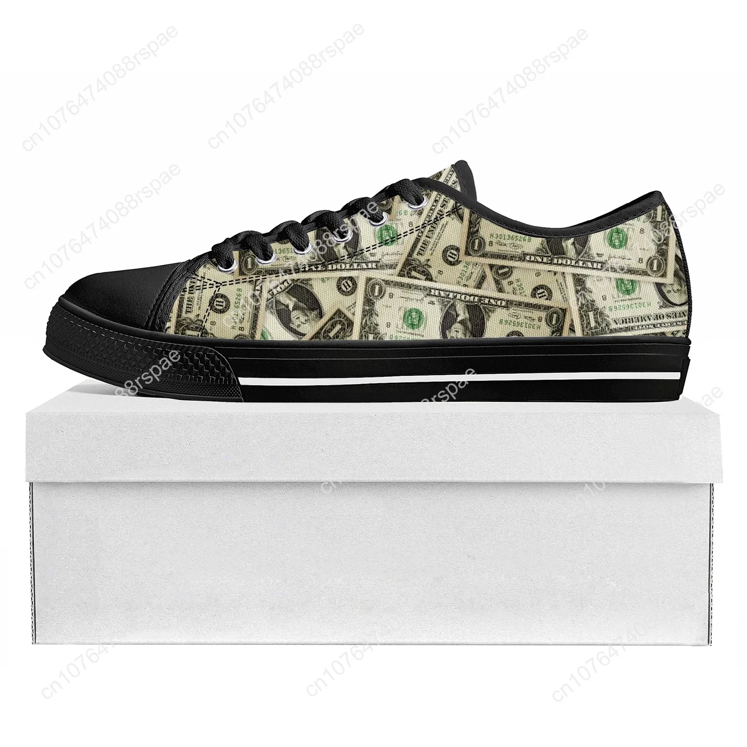 Dollar Bedrukt Lage Top Hoge Kwaliteit Sneakers Heren Dames Tiener Canvas Sneaker Prode Casual Paar Schoenen Custom Schoen Zwart