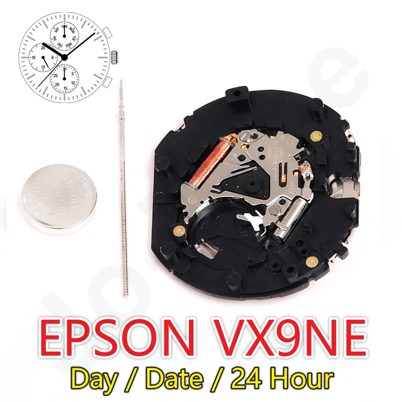 VX9NE Japan Movement 3-Hands Watch Multi-Function Day Date 24-Hour Display 3/6/9 Dial Layout for Watchmakers
