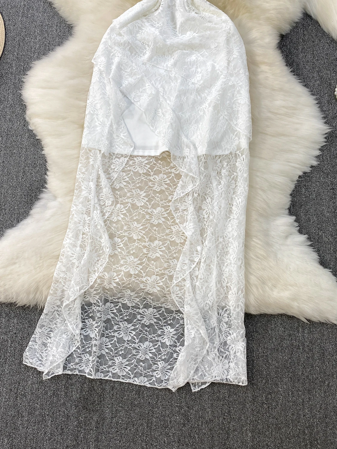 Pure Desire Sexy White Lace Splice Strapl Dr Women Summer Waist Cinch Slim Fit Long Skirt High Waist Asymmetrical Hem