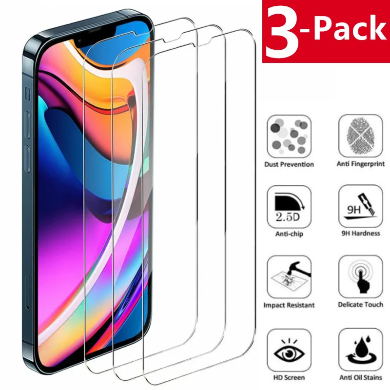

Комплект из 3 защитных пленок Ultra HD для экрана iPhone 17, 16, 15, 14 Pro Max, Air 16e, 15 Plus, 13, 12, 11 Pro, XR, XS, закаленное стекло 9H