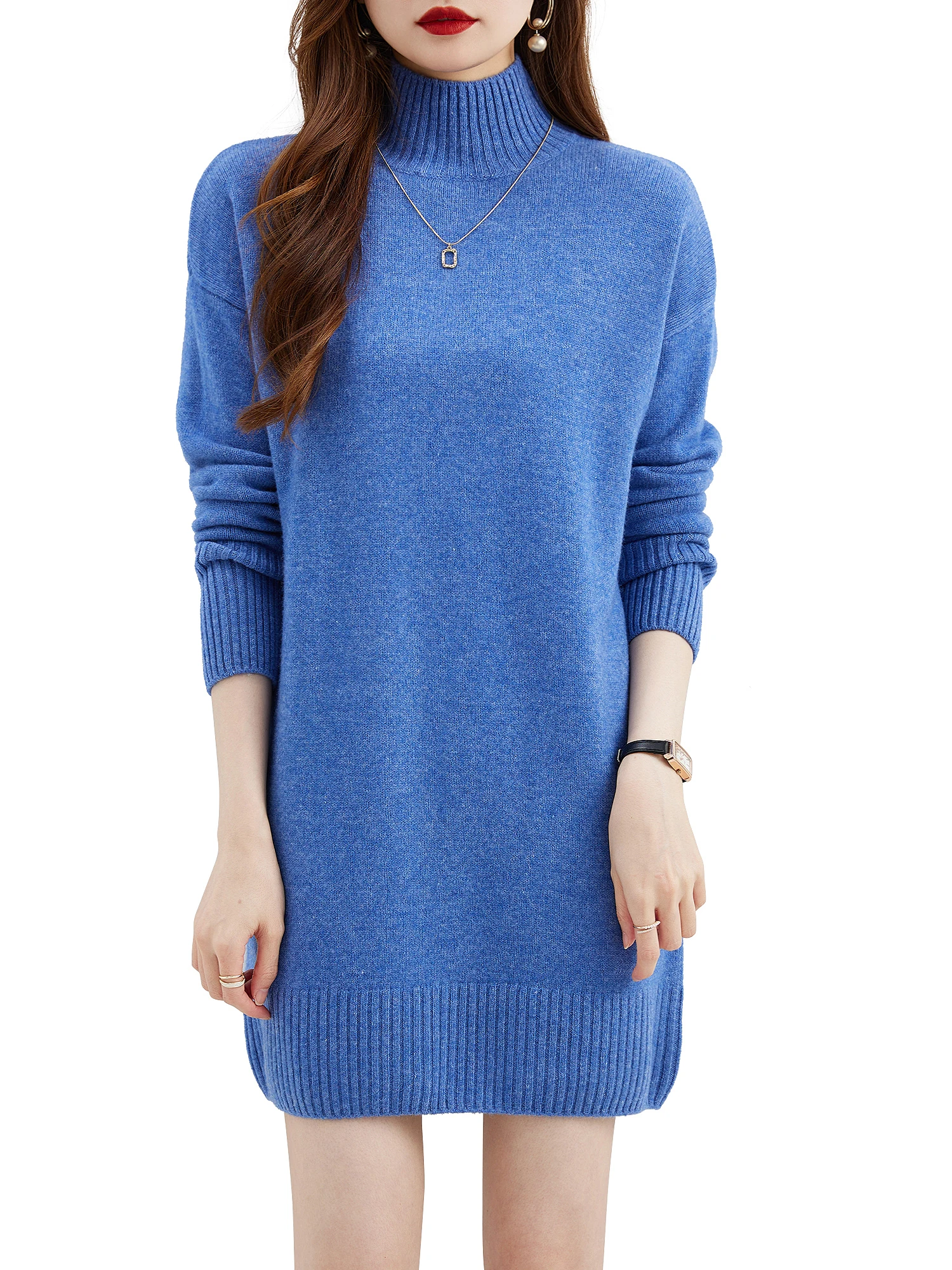 Turtleneck Sweater Women\'s Pullovers 100% Merino Wool Long Sweater Dress Fall Winter Warm Long Sleeve Knit Jumper Female Dresses