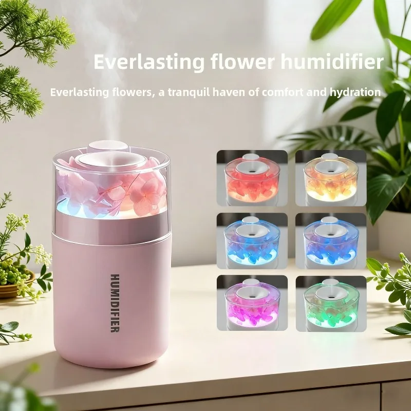 

2026 Новый увлажнитель воздуха с вечным цветком, USB портативный очиститель эфирного масла, ароматерапевтический туманообразователь, цветные огни для автомобиля, дома