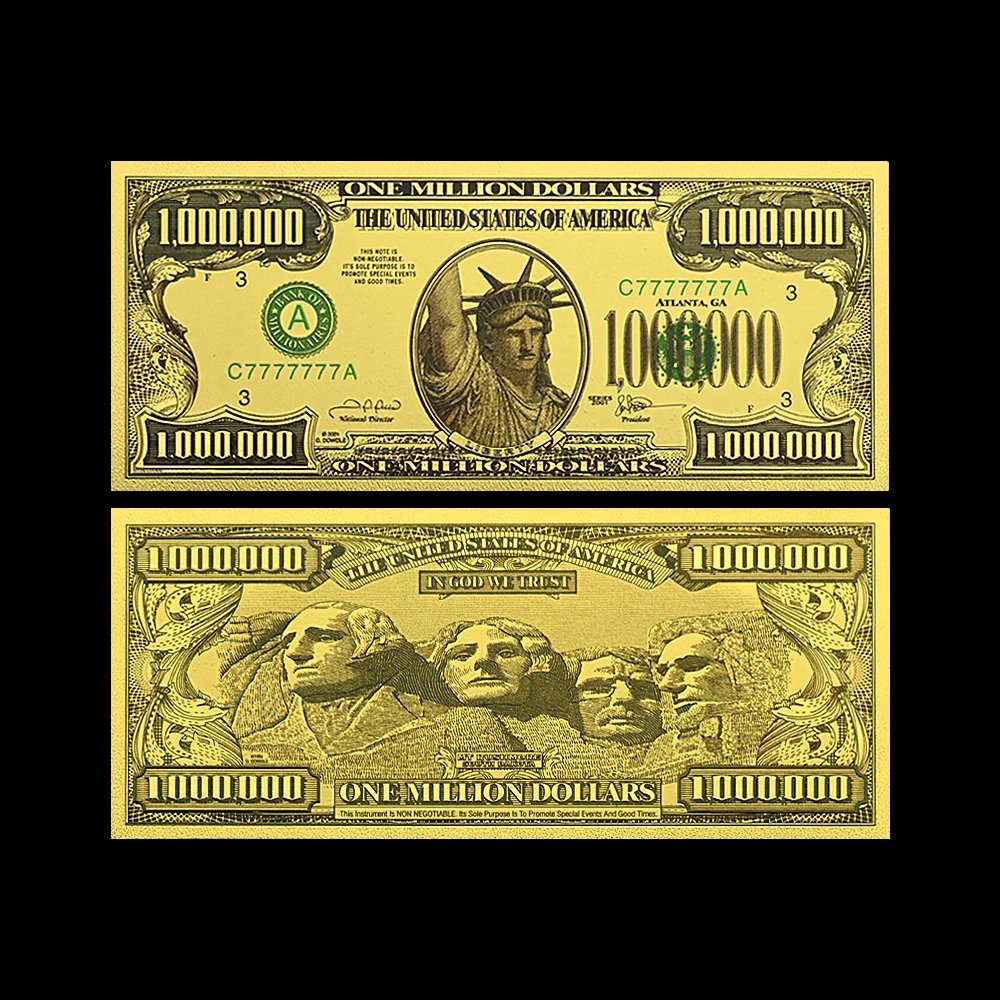 US Statue of Liberty Gold Banknotes One Million Dollars Bills Presidential Statue Commemorative Bank Notes Home Decoration