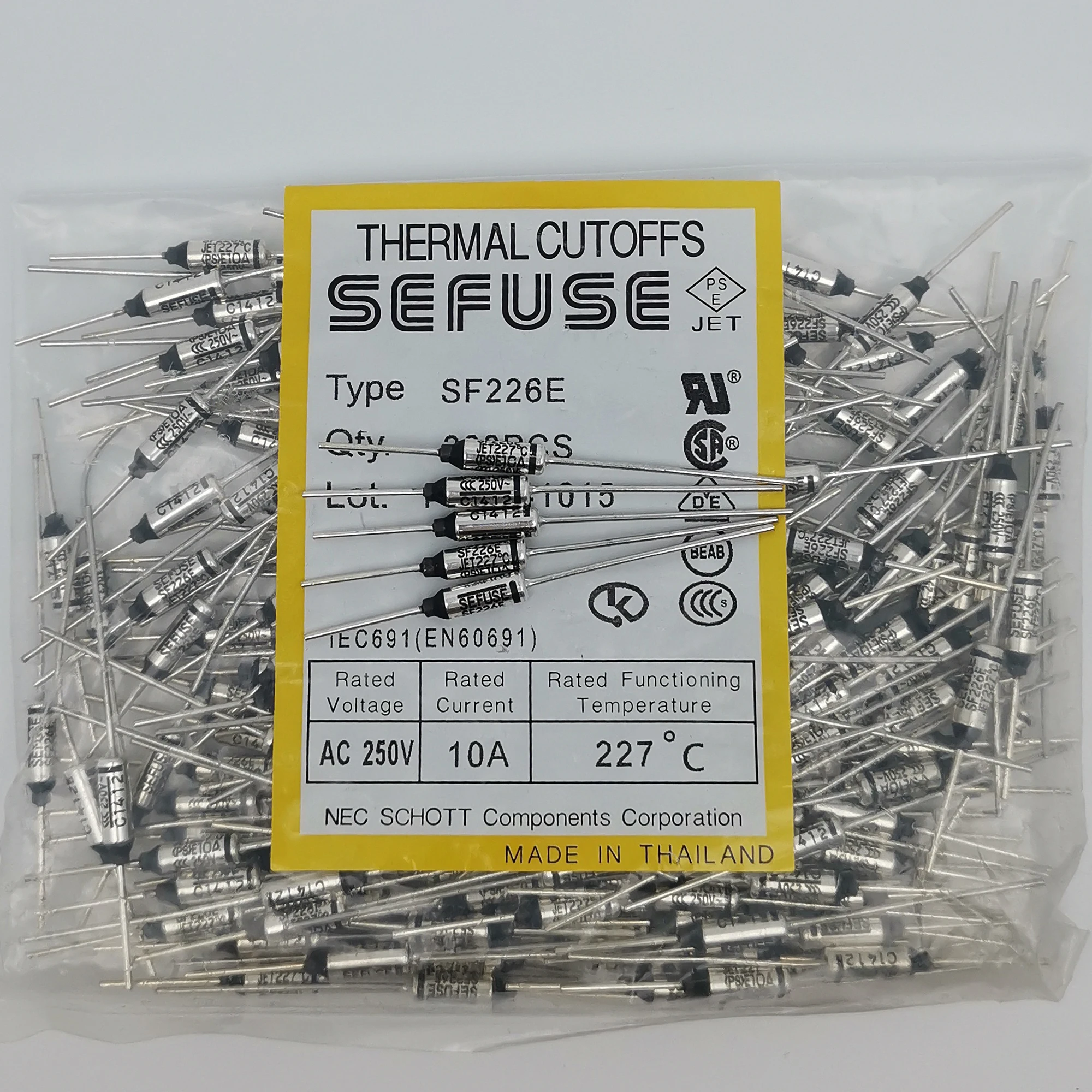 5pcs SF226E 227°C Celsius Degree SEFUSE Thermal Cutoffs 10A 250V Fuse 440.6°F