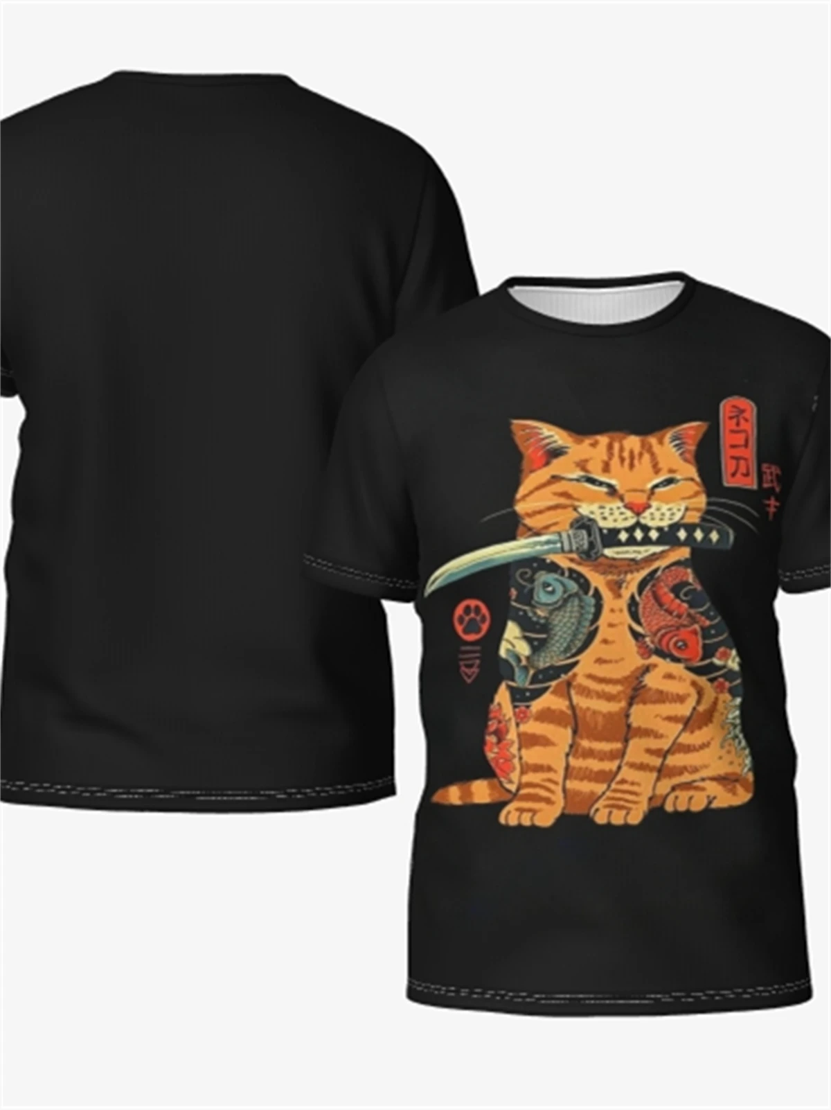 

Japanese Cute Cat Harajuku Print Pattern 3D Round Neck Short Sleeve, Can Be Worn By Both Men and Women Tshirt