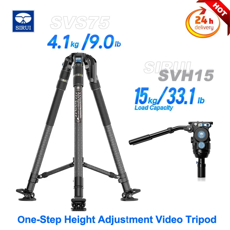 SIRUI SVS75 Tripod Rapid System One-Step Height Adjustment Video Tripod with SVH15 Drag- Control Video Fluid Head Max Load 25kg