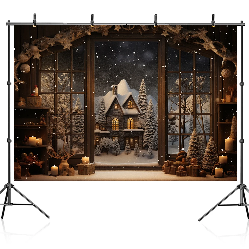 Bonvvie Christmas Backdrops Xmas Tree Gifts Wooden House Family Party Decoration Photography Background Photobooth Photo Studio