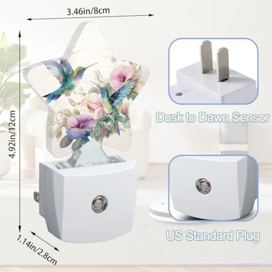 Night Lights Plug Into Wall, Vintage Flower Star Night Light for,Nightlight with Dusk to Dawn Smart Sensor for Bedroom Bathroom