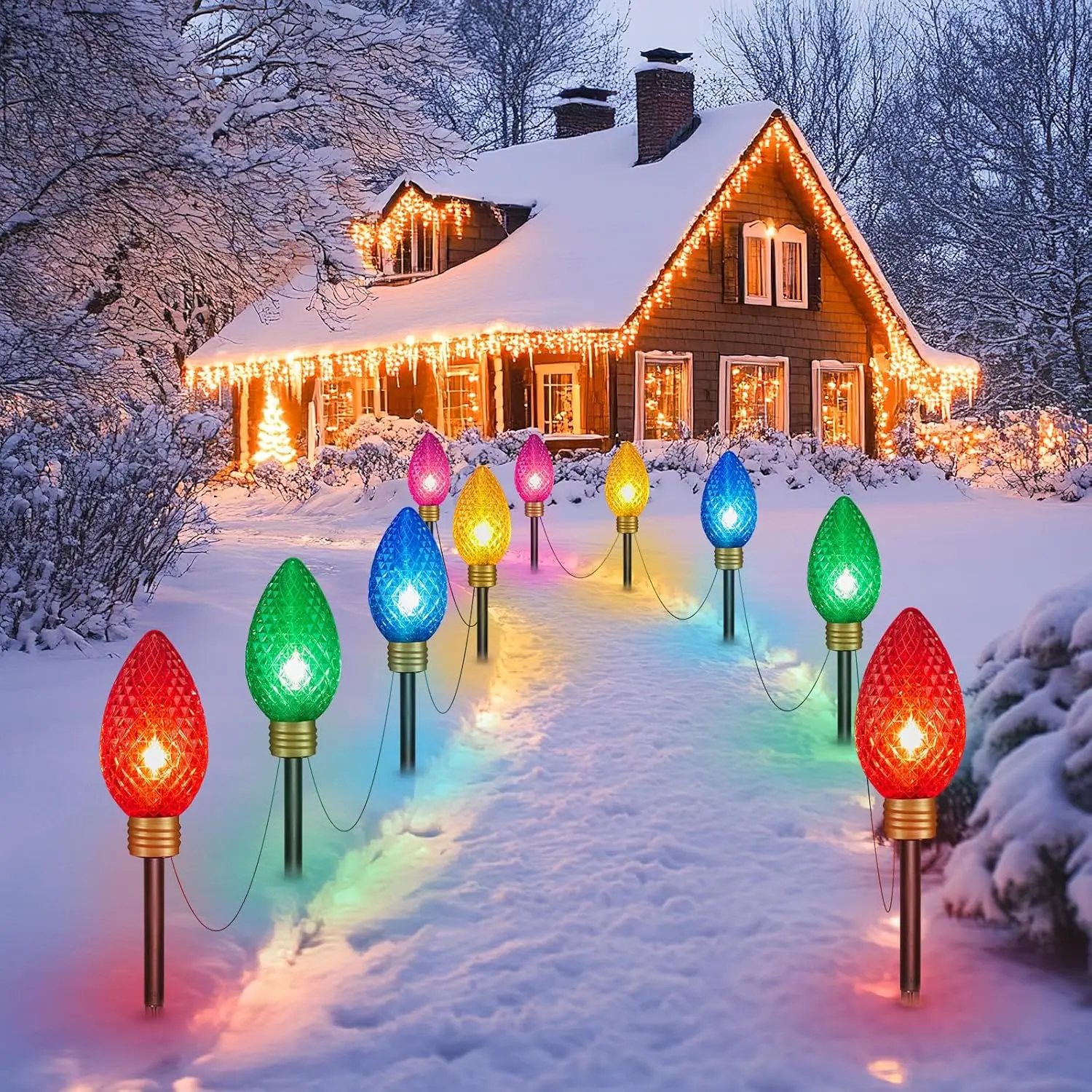 Moonflor-スーパージャンボクリスマスライト、ストロベリー、屋外、パスウェイストリング、22フィート、10 LED、c9、2パック、合計22フィート