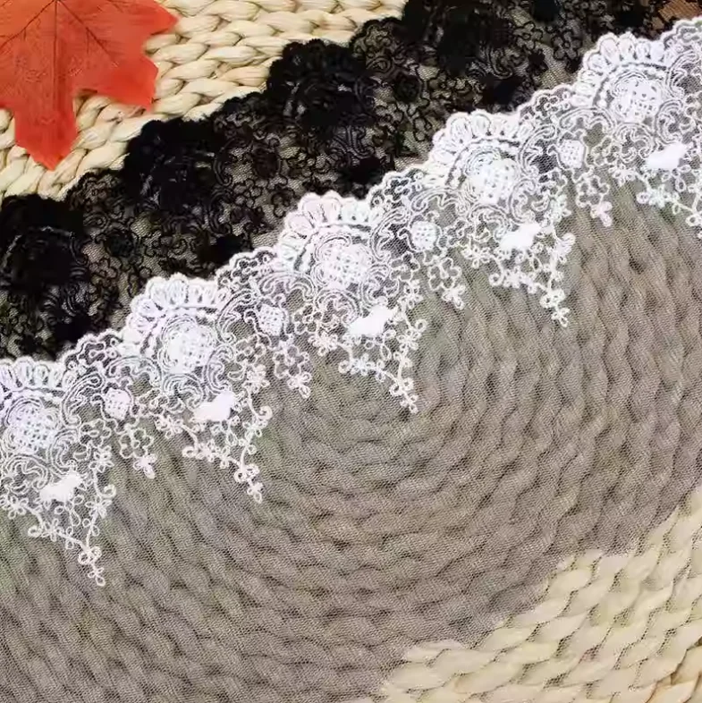 White Black 18cm Embroidery Lace Trim, DIY Handmade Lace Accessories Textile Fabrics RS47