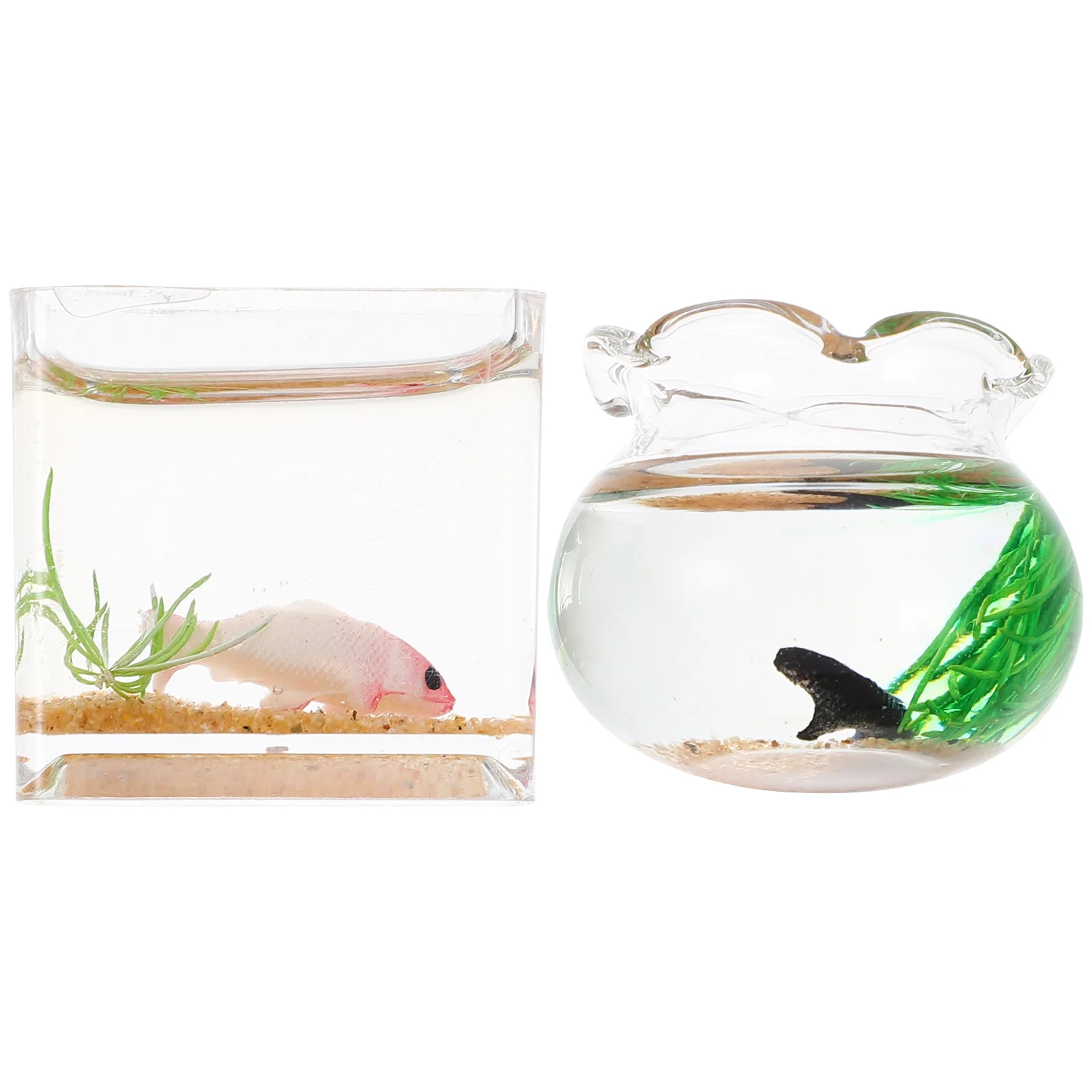 2 pçs tanque de peixes de vidro em miniatura mini casa acessório criativo tigela de peixes decoração cena em miniatura mini casa acessório