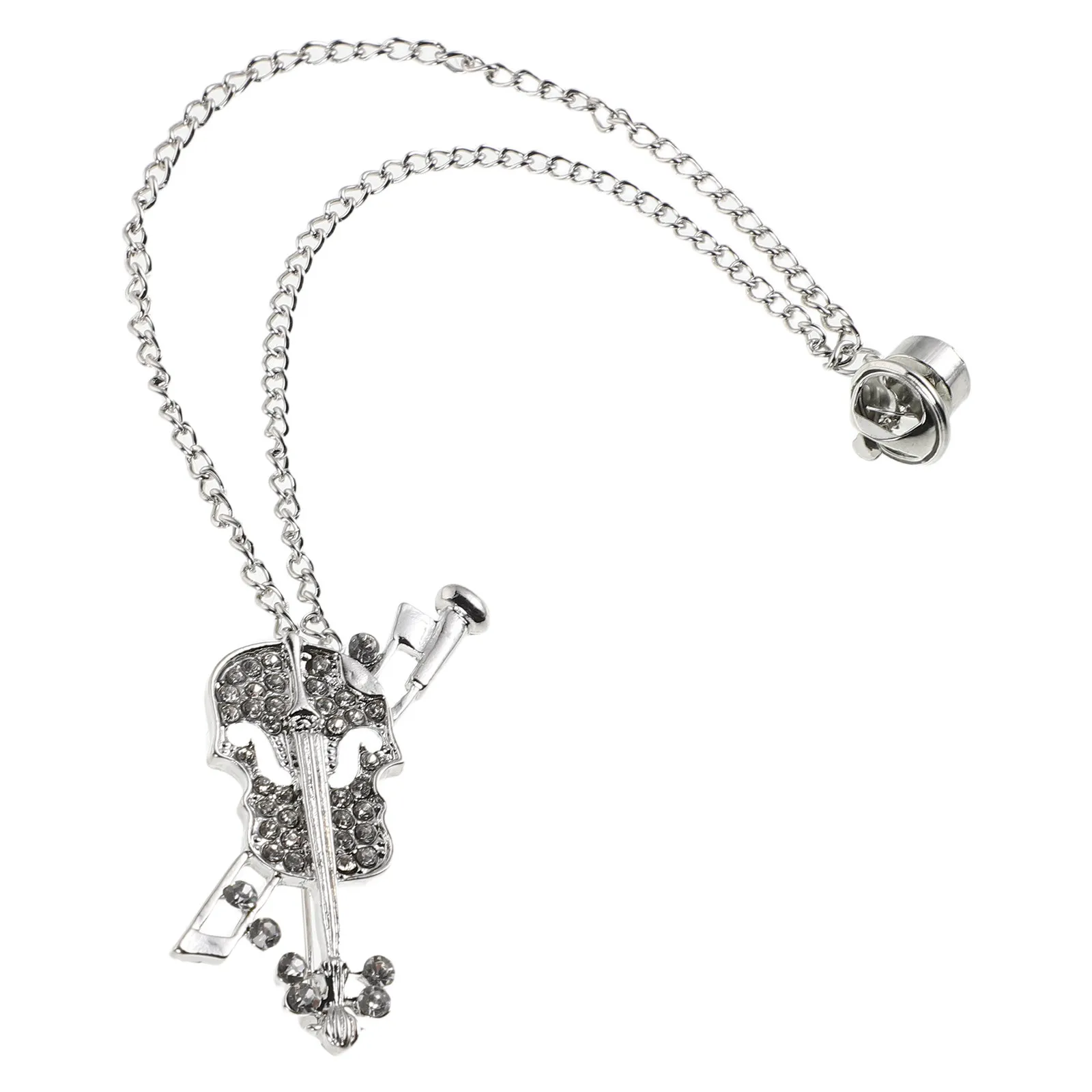 Shiny Rhinestone Violin Brooch Pin Elegant Musical Instrument Lapel Badge Scarf Pin Clothes Backpack Fashion Jewelry
