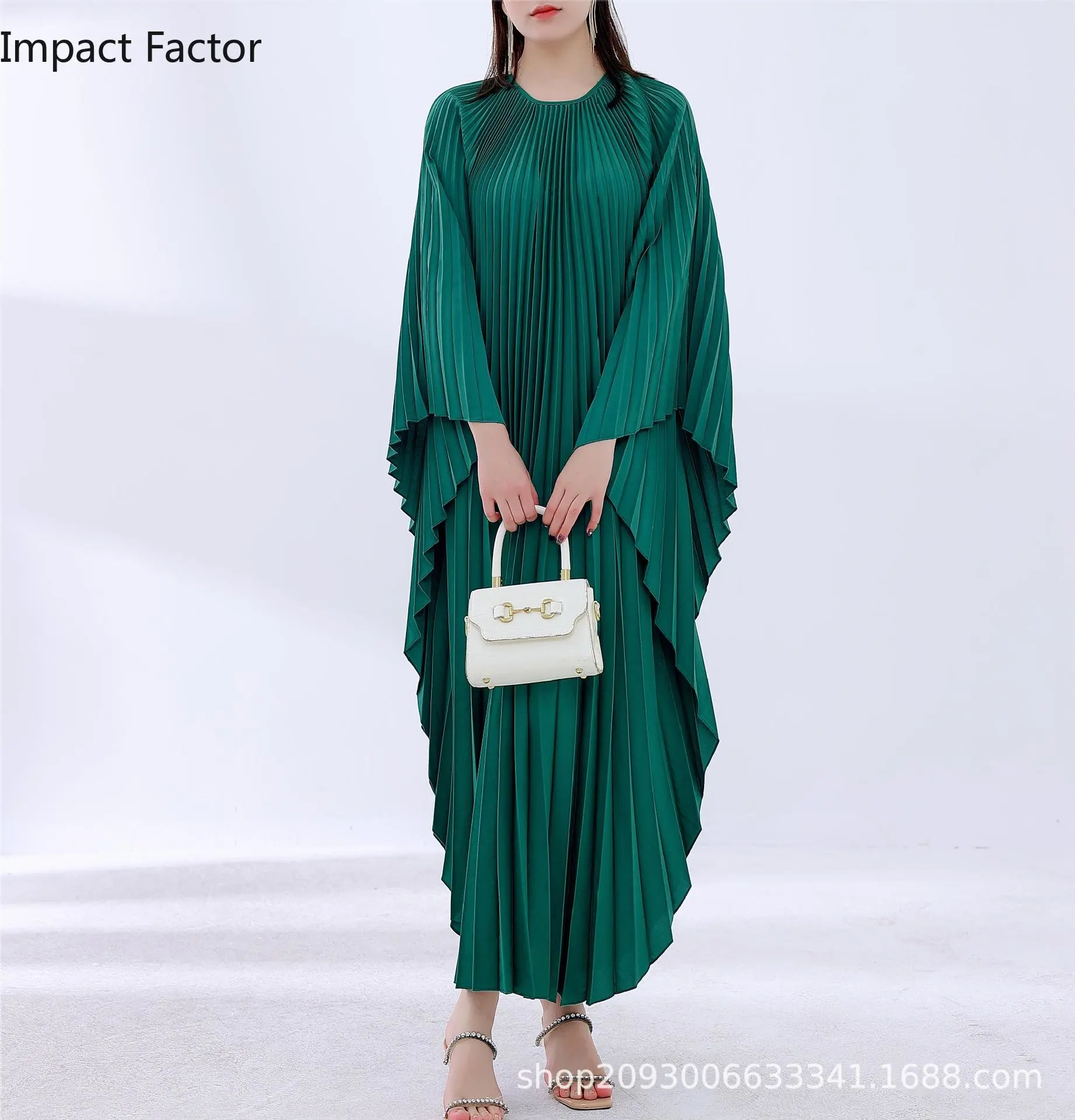 Miyake Loose Bat Sleeves Long One-piece Cross-border Hot-selling Pleated Skirt Irregular Loose Long Women's Summer 2024