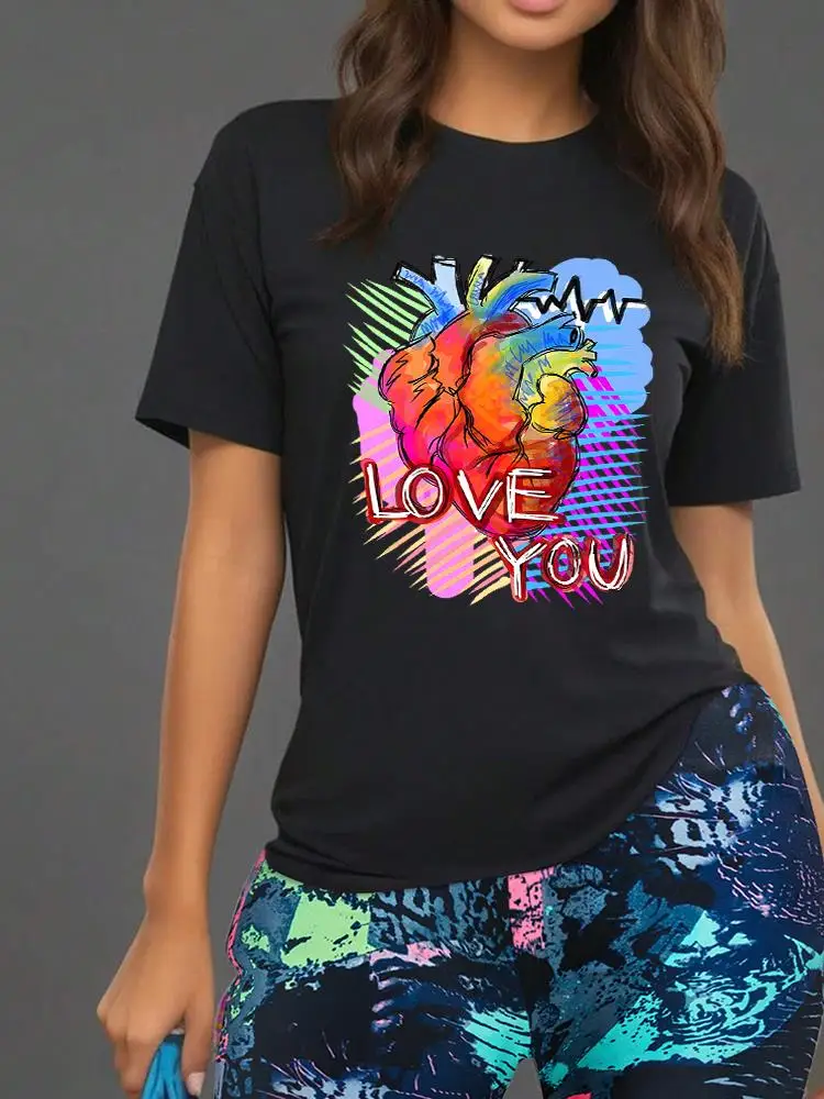 

Love You Printing Women T Shirts Two Piece Set Fashion Novel Hip Hop Floral Shorts Sets Breathable Soft New Shirt Shorts Female