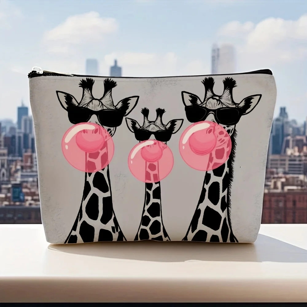 Un sac de maquillage imprimé bulle girafe - pochette multifonctionnelle à fermeture éclair, sac de rangement de bijoux, petit sac de rangement à fermeture éclair de voyage parfait.