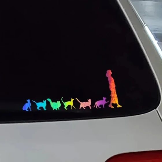

1PC Cat Follow Lady Cute Auto Sticker Reflective Sticker Car Windows Motorbike Bumper Decor Vinyl Decal Car Accessories