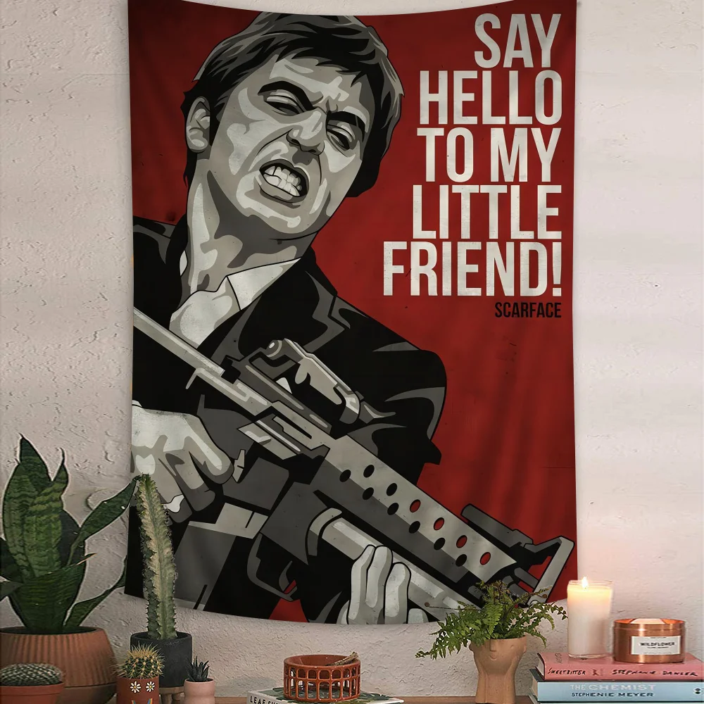 Movie Scarface Cartoon Tapestry Art Science Fiction Room Home Decor Wall Hanging Sheets