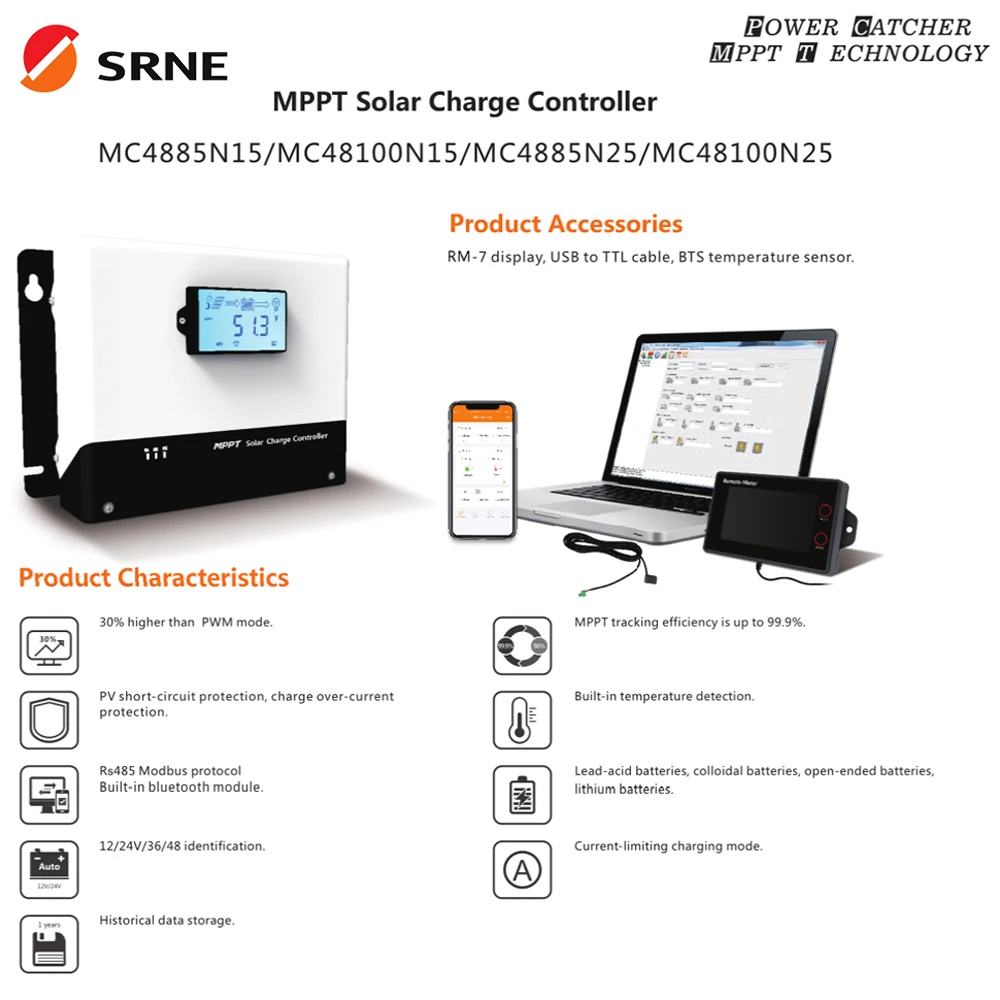 SRNE 85A/100A MPPT Solar Battery Charger Controller 12V/24V/36V/48V AUTO With Display Screen Maximum input voltage 150V-250V